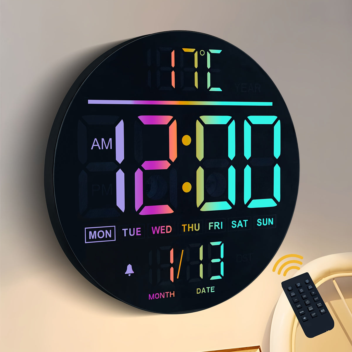 Large Digital Wall Clock with Remote Control