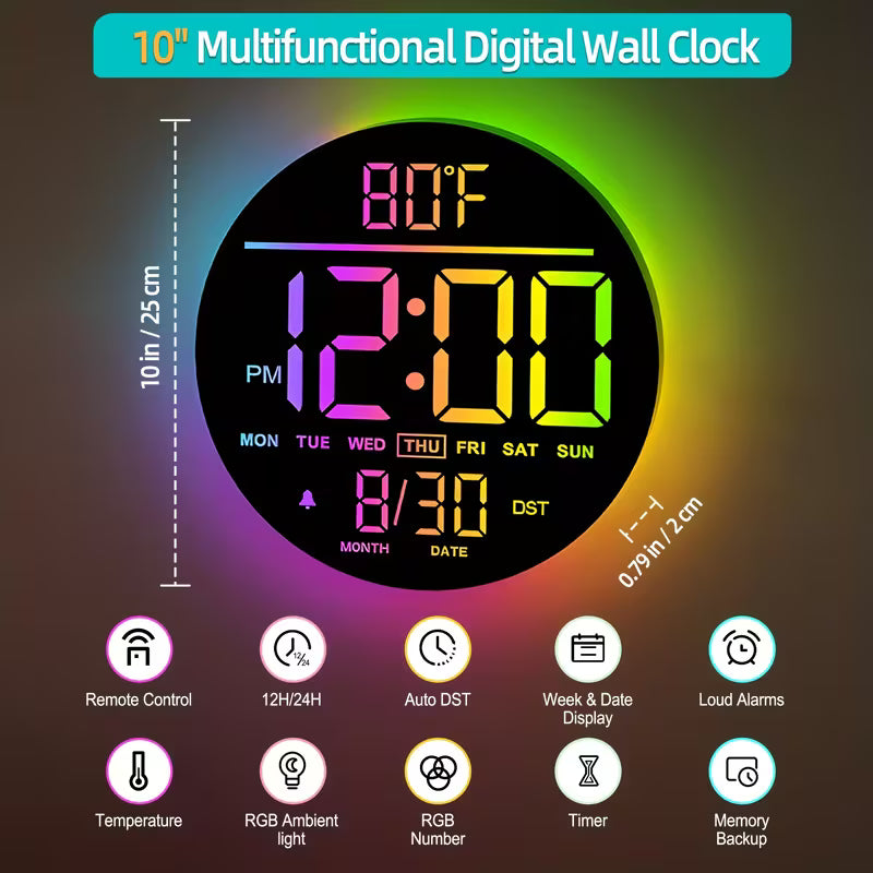 Large Digital Wall Clock with Remote Control