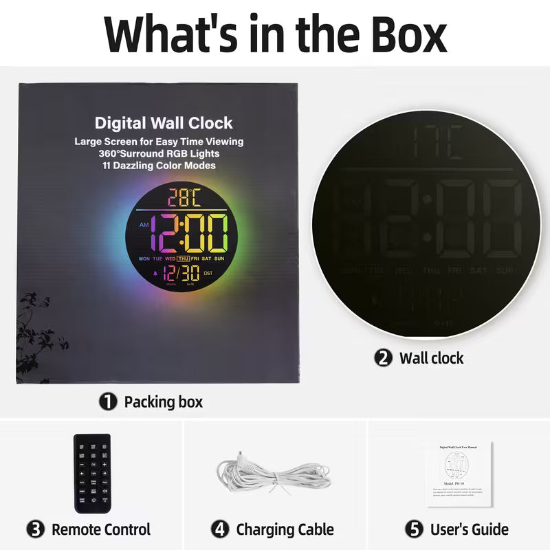 Large Digital Wall Clock with Remote Control