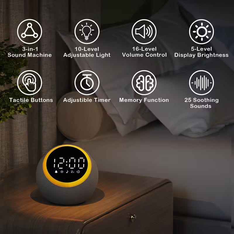 White Noise Sound Machine with Night Light & Alarm Clock