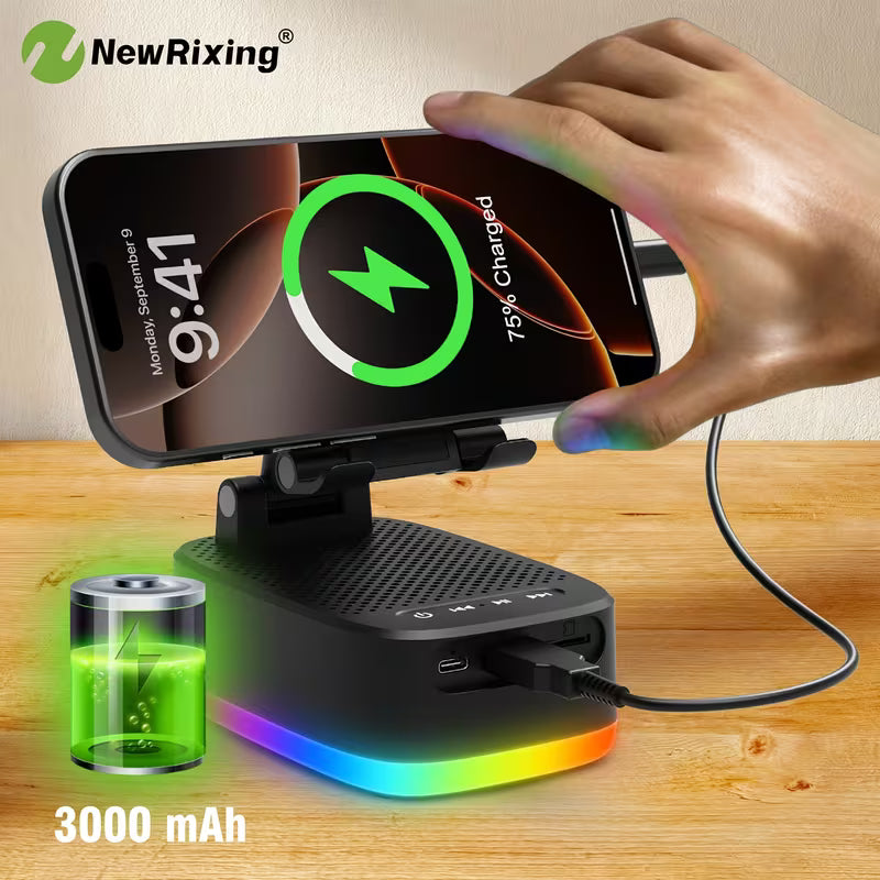 6W Wireless Speakers with Phone Holder and Mobile Power Bank