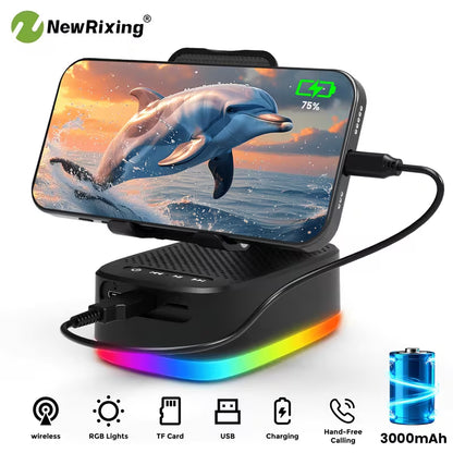 6W Wireless Speakers with Phone Holder and Mobile Power Bank