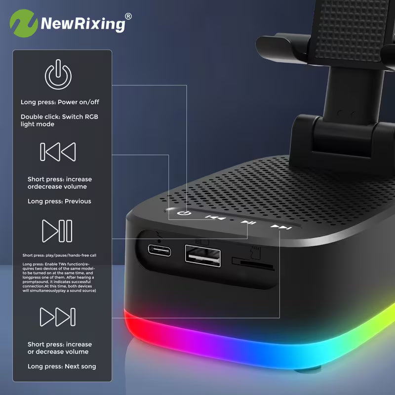 6W Wireless Speakers with Phone Holder and Mobile Power Bank